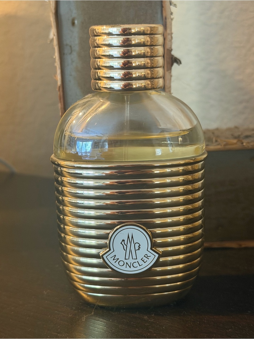 Moncler Gold Ribbed Decorative Bottle with Emblem